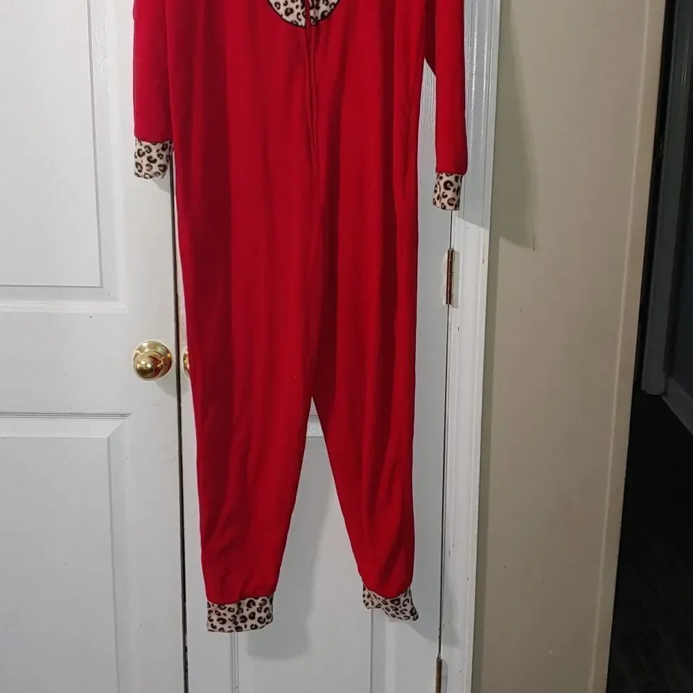 Disney Minnie Mouse Hoodie Leopard One Piece Pajama Onsie SZ M - Picture 2 of 9